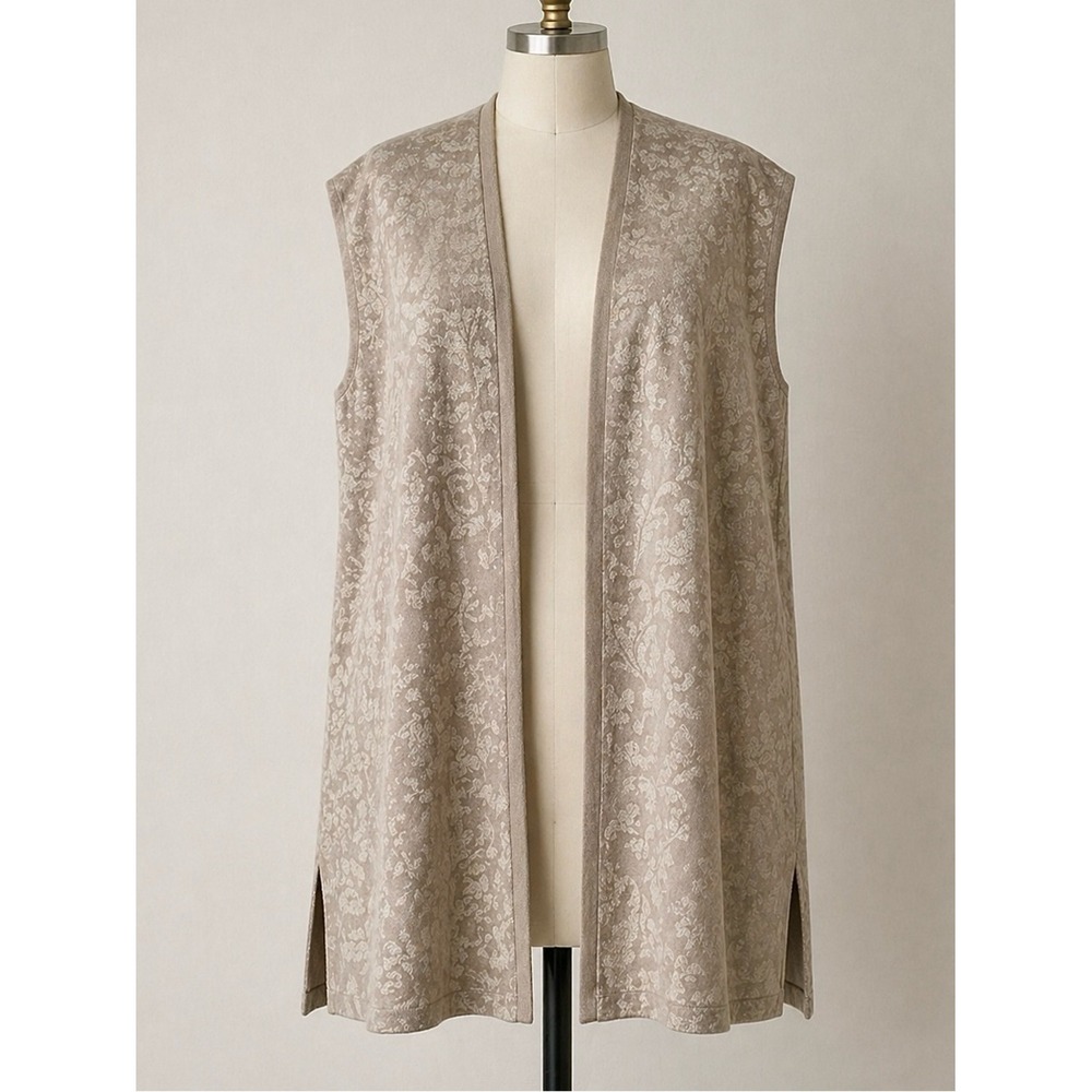 CHICO'S Reversible Open Sweater Vest XL Longer Neutral Floral Travel Work Office